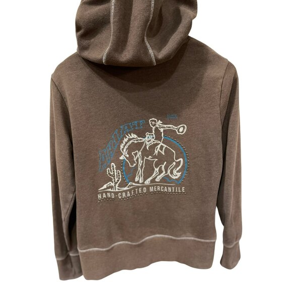 Ariat Hand-Crafted Mercantile Cowboy Graphic Brown Zip-Up Hoodie M Cotton/Polyes - Picture 3 of 6